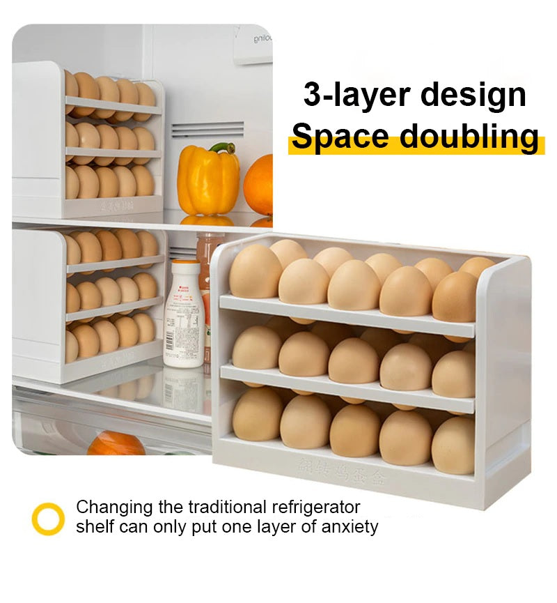 Three Layers Creative Flip Egg Storage Box Fridge Organizer Container Household Kitchen Fresh Rack Can Store 30 Egg