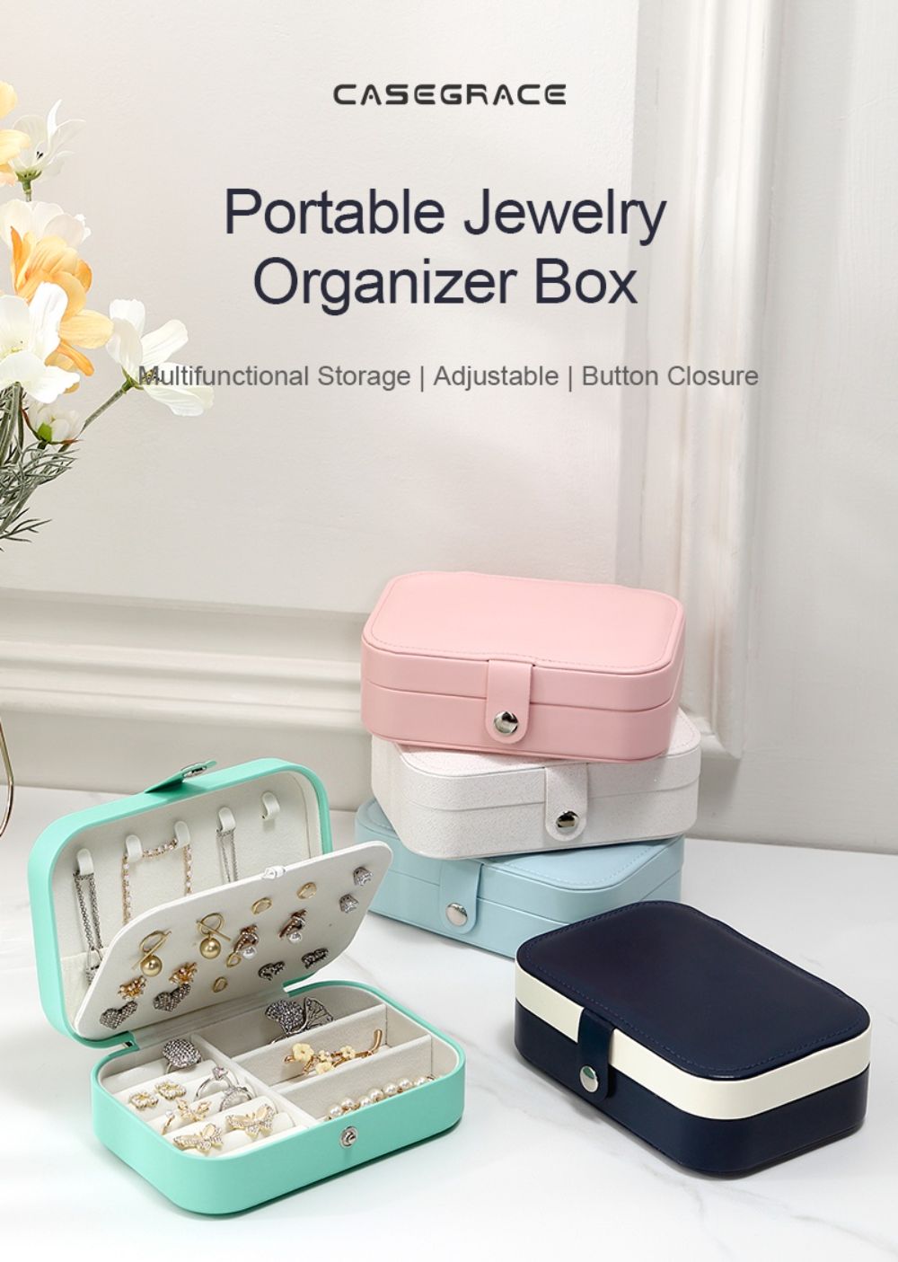 Travel PU Leather Jewelry Box Organizer Girl Velvet Portable Small Stud Earring Necklace Ring Jewelry Box High Quality