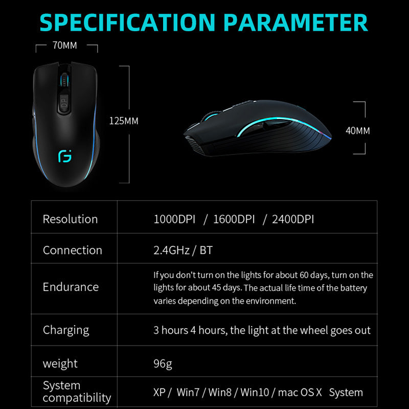 X9 Rechargeable Wireless Mouse 2.4G+Bluetooth Dual Mode Mute Mouse Ultra-thin Silent Ergonomic Mouse For Laptops and PC