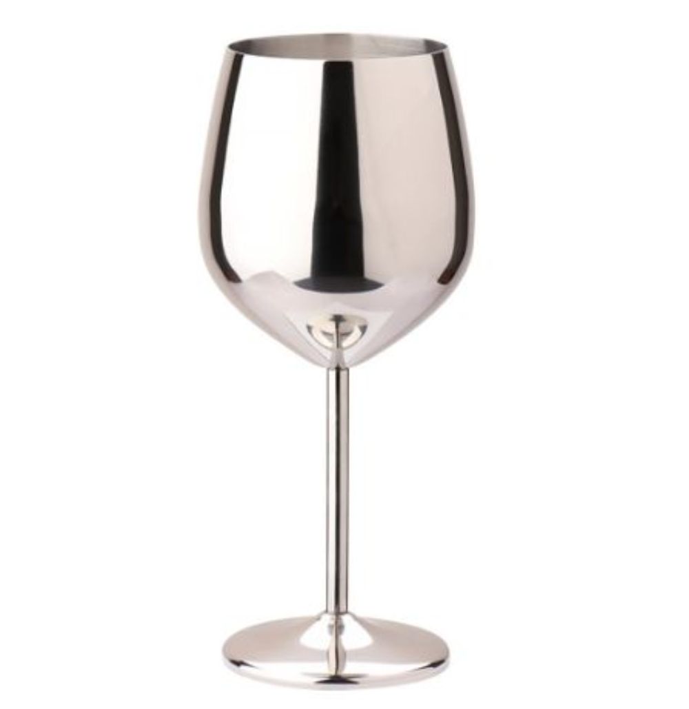 Stainless Steel Wine Glass 500ml Single-layer Unbreakable Stemmed Cocktail Goblet, Bright Light Wear Resistant Durable