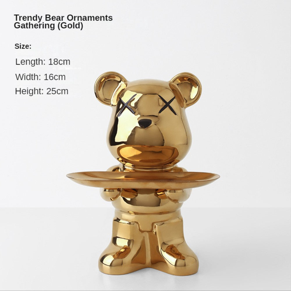 Ceramic Plating Violent Bear Ornaments Living Room Light Luxury Entrance Key Tray Storage Wine Cabinet Home Influencer