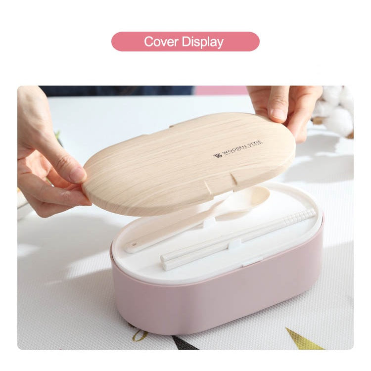 Copy of Microwave Safe Double Layer Lunch Box 800ml Oval Simple Lunch Box Ins Nordic Style Wooden Lunch Box Sealed Leak-proof