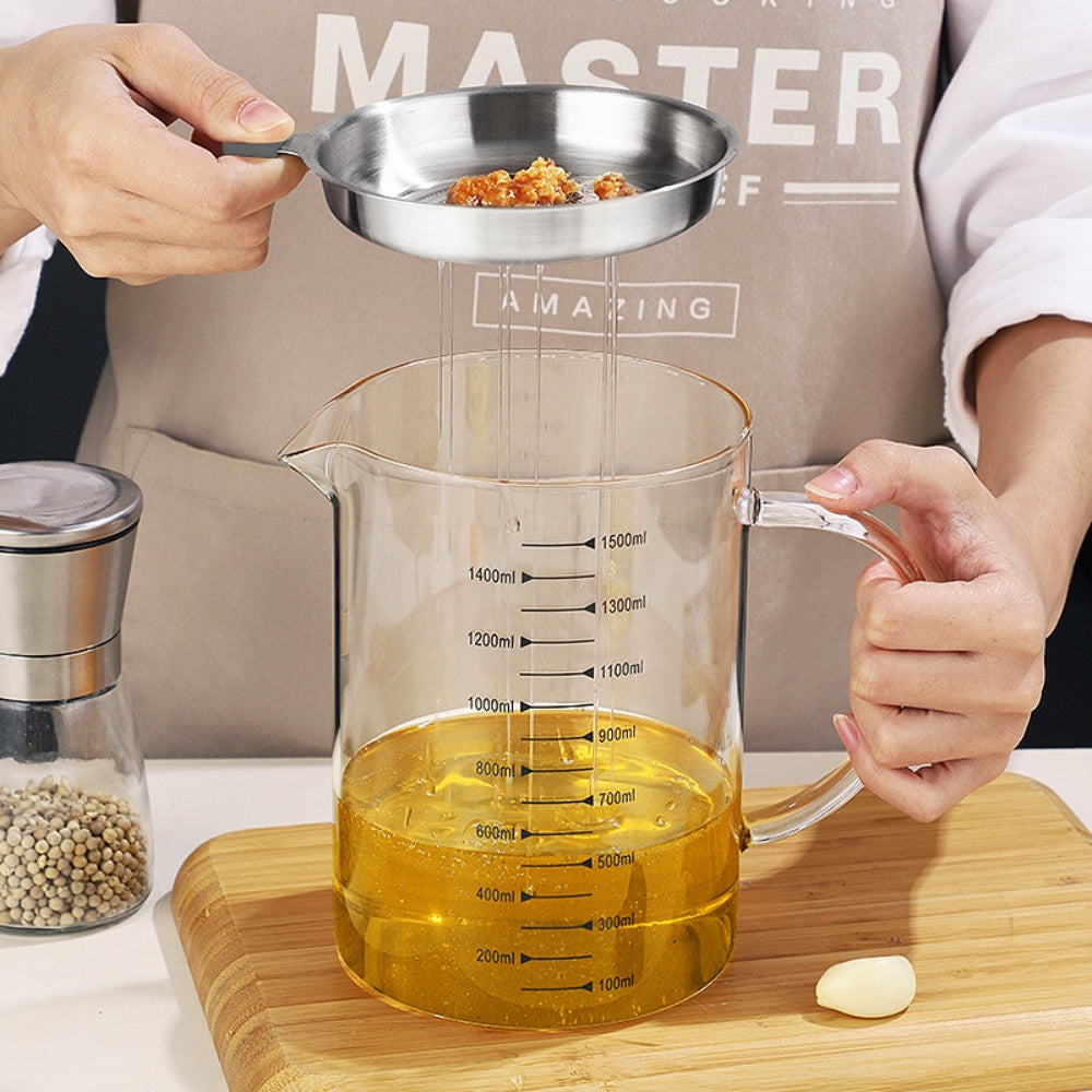 Transparent Glass Oil Filter Pot with Scale Oil Bottle Kitchen Oil Separator Glass Oil Storage Jug Kitchen Tools