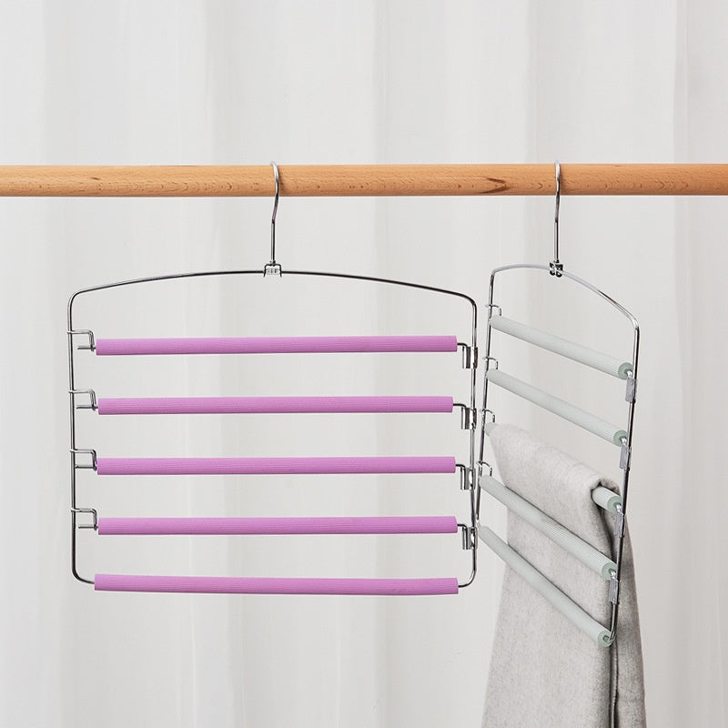 Pants Hanger 5 Layers Stainless Steel Non-Slip Foam Swing Arm Space Saving Clothes Slack Hangers Storage Organizer