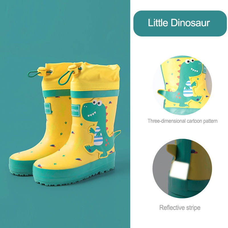 Children Rainboots For Boys Girls Primary School Kindergarten Rainwear Dinosaur Unicorn Reflective Strip Rain Boots Only