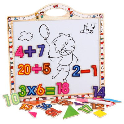 Children's Creative Wooden Drawing Board with Magnetic Blocks Numbers Letters for Toddlers Education Learning Doodle Toy