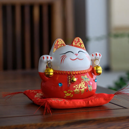 Lucky Cat Maneki Neko Ceramic Savings Bank Fortune Cat Home Decoration Statues Small Ornaments Creative Piggy Bank