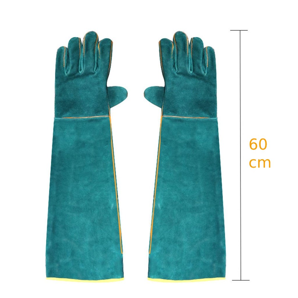 Anti-Bite Safety Gloves Ultra Long Leather Green Pets Grip Biting Protective Gloves for Catch Dog Cat Reptiles Animal