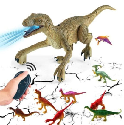 Remote Control Dinosaur Toys for Kids, Electronic Realistic Velociraptor RC Dinosaur Walking Pets Robot Dino With Lights