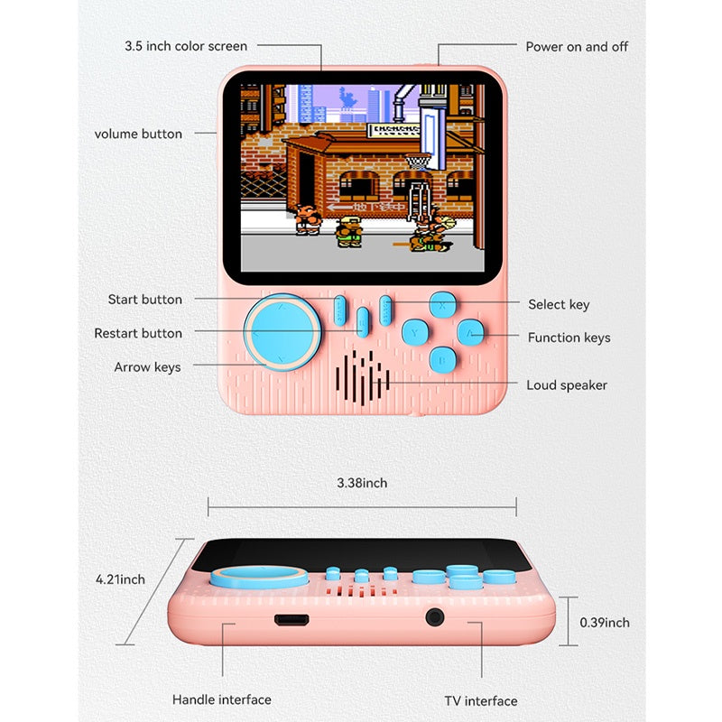 Handheld Game Console Built-in 666 Retro Video Games Classic Mini Gaming Console LCD Screen Gift for Kids 2-Player Mode