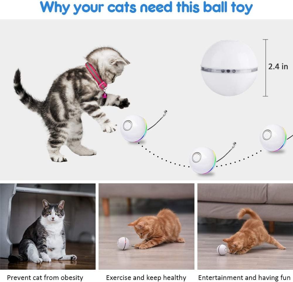 Pet Cat Toys Interactive Ball Smart Cat Teaser USB Rechargeable Automatic Self Rotating Toy Suitable For Kitten Puppy