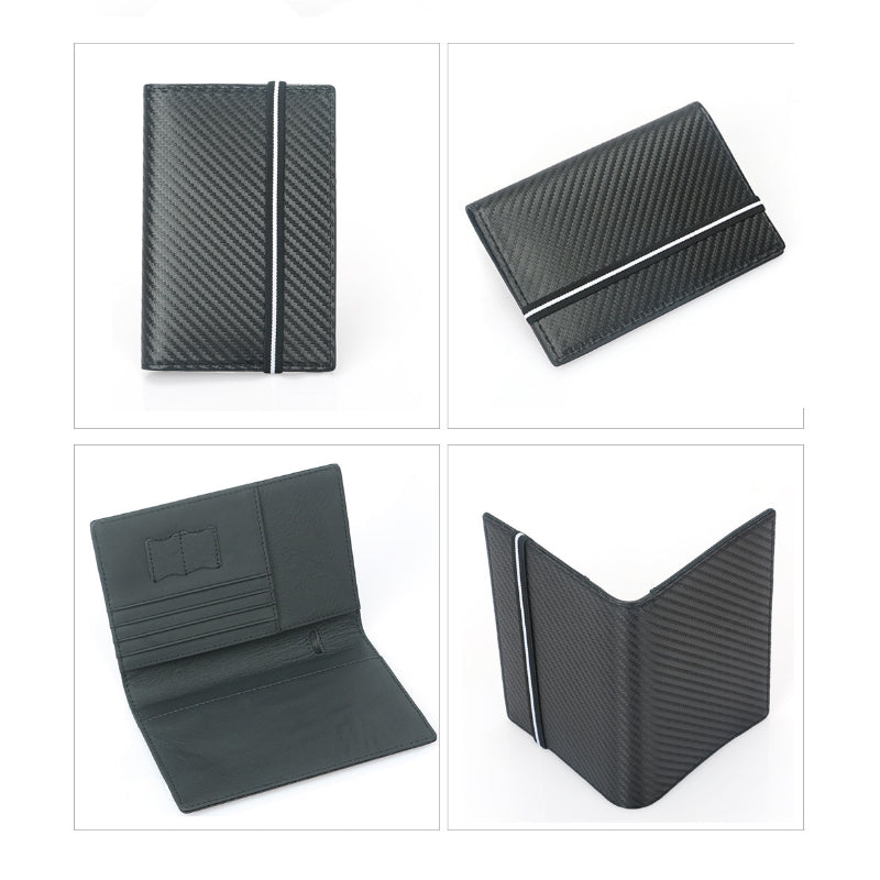 Carbon Fiber Microfiber RFID Passport Cover Leather Elastic Band Travel Document Wallet ID Bag Passport Holder