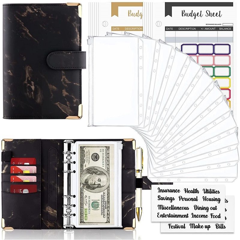 28Pcs Money Budget Planner Binder with Zipper Envelopes, Cash Envelopes for Budgeting, Money Organizer for A6 Cash Budget Binder