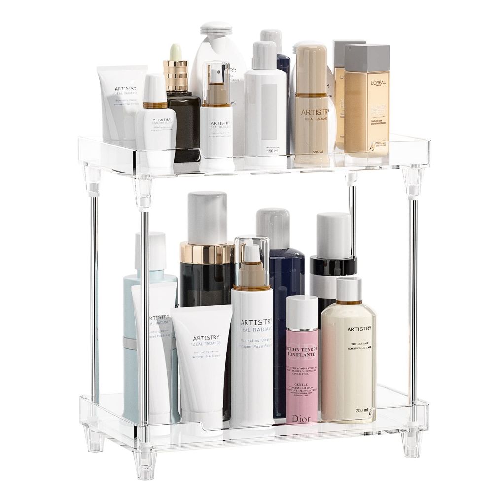 Transparent Two-Layer Cosmetic Storage Rack Large-Capacity Wash Table Bathroom Waterproof Desktop Box ins Style Bedroom