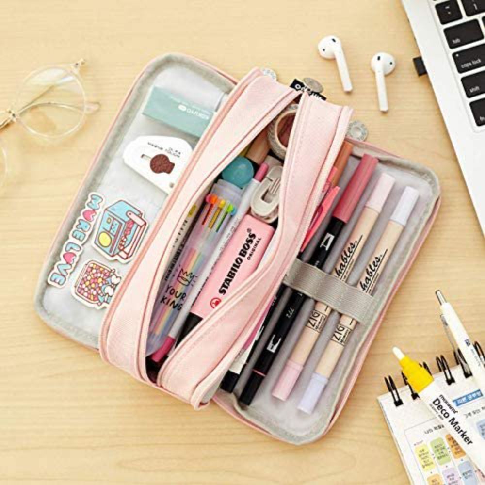 Double Sided Pen Bag Pencil Case Special Macaron Color Dual Canvas Pocket Storage Pouch Stationery School Easy Grip