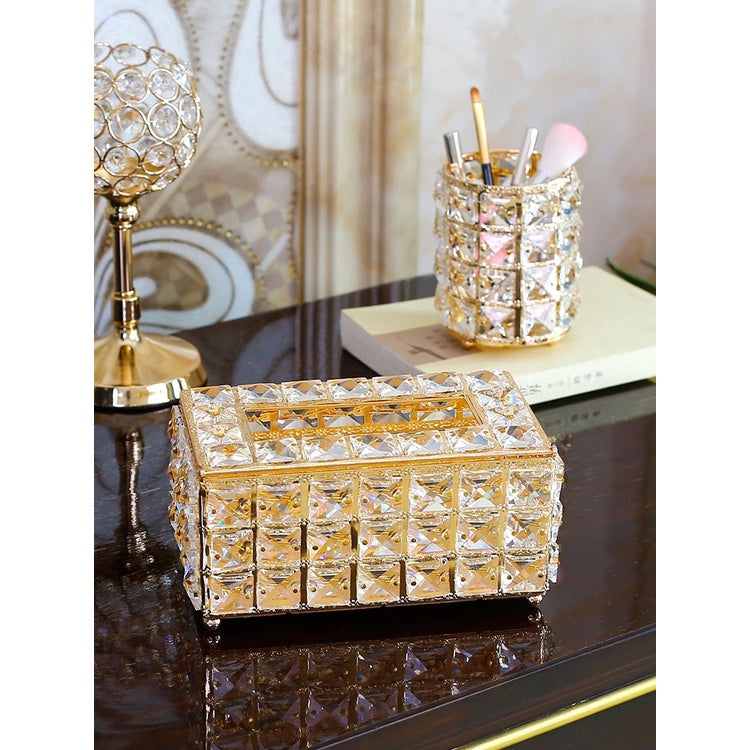 Crystal Tissue Box European Style Household Toilet Paper Napkin Holder Organizer Box Luxury High-End Paper Extraction