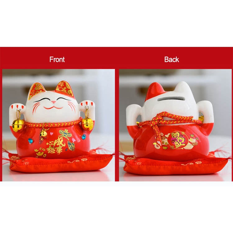 Lucky Cat Maneki Neko Ceramic Savings Bank Fortune Cat Home Decoration Statues Small Ornaments Creative Piggy Bank