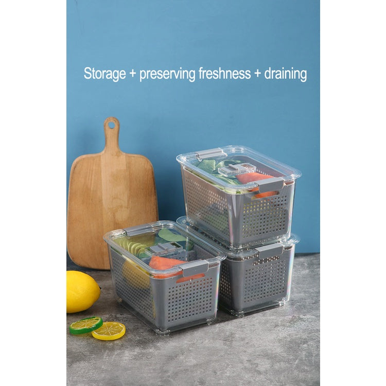 Fridge Storage Container with Drainer, Air tight locking Lid Fridge Refrigerator Organizer Food Keeper