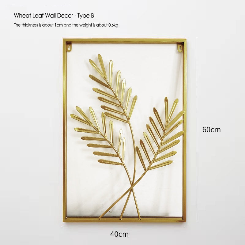 Home Decoration Metal Wall Golden Leaf Hanging Decor Gold Frame Art Wall Sculpture Living Room Bedroom Dining Office