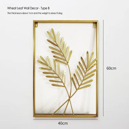 Home Decoration Metal Wall Golden Leaf Hanging Decor Gold Frame Art Wall Sculpture Living Room Bedroom Dining Office