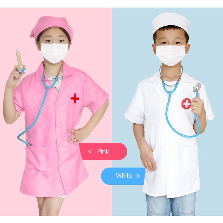 Unisex Kids Doctor Nurse Uniforms  Role Play Costume for Girl Boys Nurse Doctor Surgeon Coat Children Cosplay Party Toys