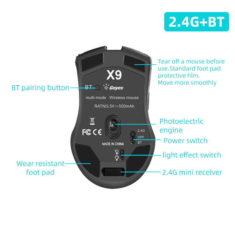 X9 Rechargeable Wireless Mouse 2.4G+Bluetooth Dual Mode Mute Mouse Ultra-thin Silent Ergonomic Mouse For Laptops and PC