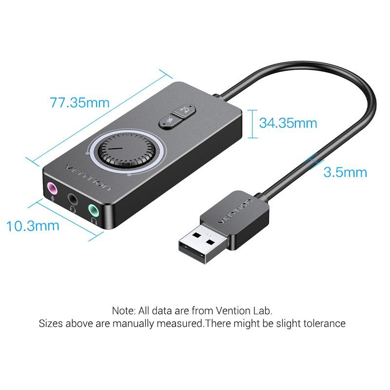 Vention Sound Card USB External Stereo Sound Adapter with Volume Control USB to 3.5mm Audio Adapter for Laptop Speaker