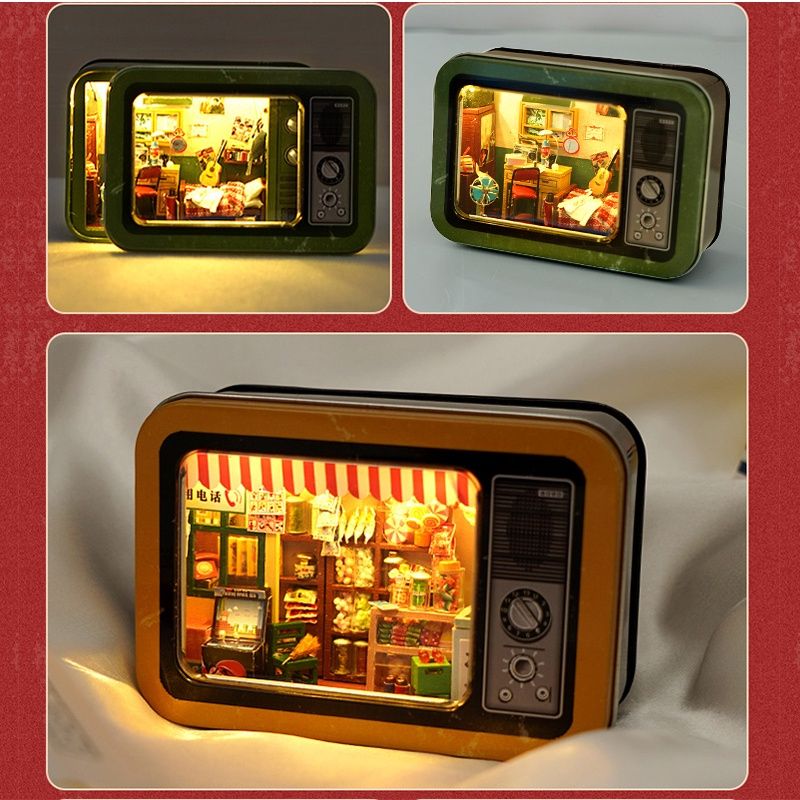 Cute DIY Dollhouse Miniature Kit with Furniture , Nostalgic Film Record Mini DIY Box Theater with LED Lights Gift Ideas