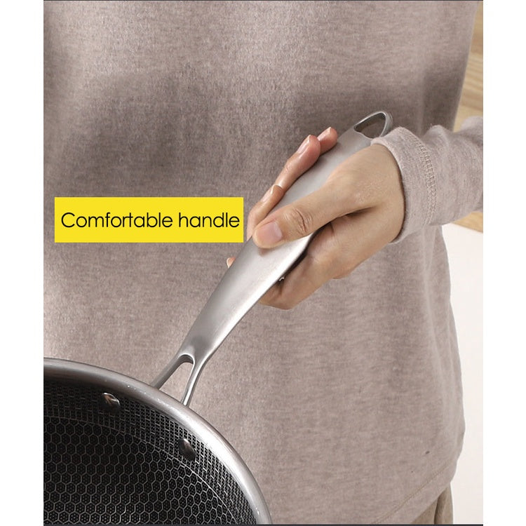 New Non-stick Pan Double-sided Honeycomb 304 Stainless Steel Wok Frying Pan Wok 34cm With Ears And Lid