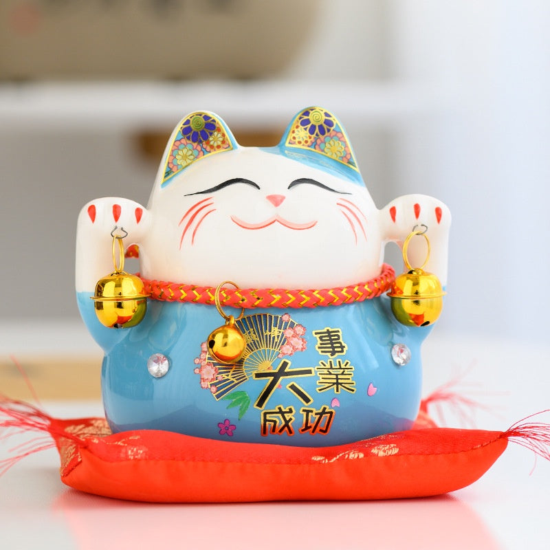 Lucky Cat Maneki Neko Ceramic Savings Bank Fortune Cat Home Decoration Statues Small Ornaments Creative Piggy Bank