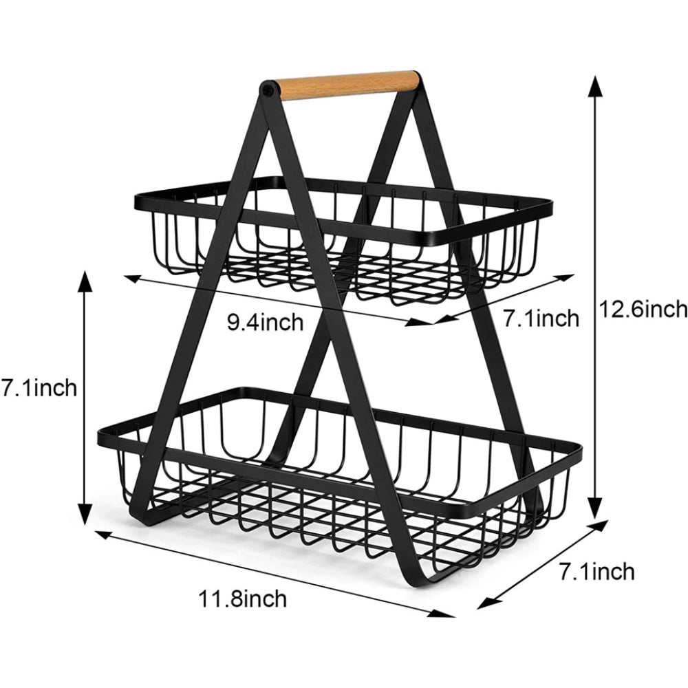 Kitchen Double Layer Portable Storage Basket Carbon Steel Removable Vegetable Fruit Storage Basket Rack Kitchen Supplies