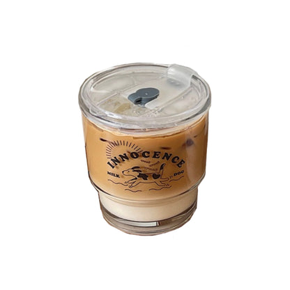 Cartoon Puppy Glass Heat-Resistant Cup Straw Water Coffee Breakfast With Lid Couple Girlfriend Gift Transparent Durable