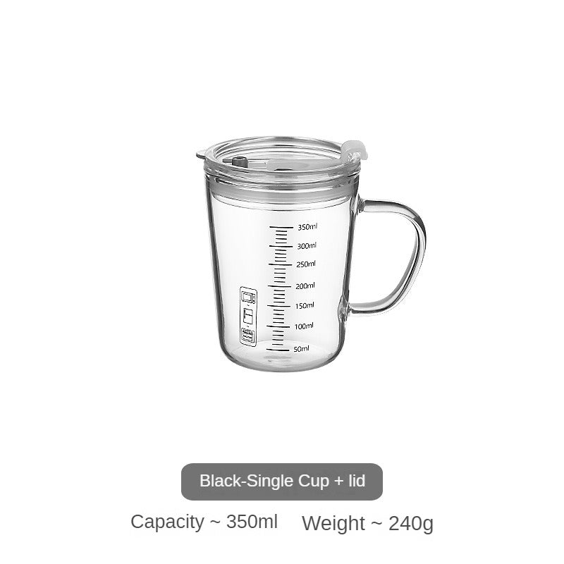 Graduated Glass Cup Coffee Mug With Straw Cover And Handle Tea Cup For Home Office Travel High Borosilicate Glass 350ml