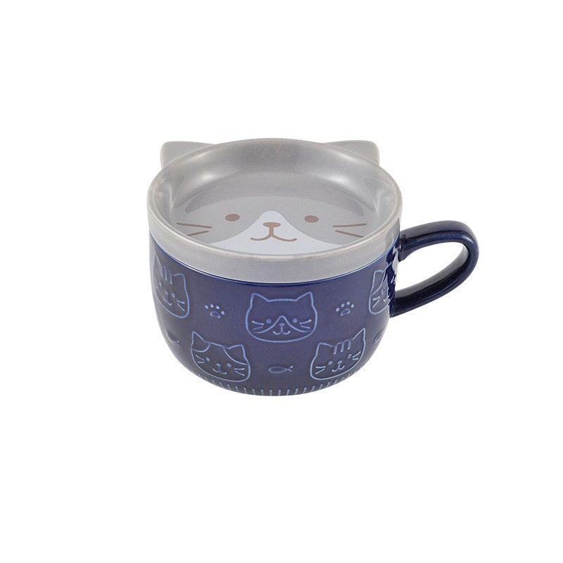 Japanese Ceramic Cartoon Cat Mug Cute Breakfast Cup Creative Coffee Cup with Lid Milk Cup Couple Water Cup Cute Design