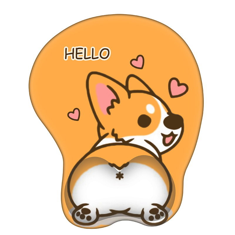 Ergonomic Gel Mouse Pad with Wrist Rest Support Pad Gaming Mouse Pad with Milk Cloth Cute Corgi Dog Soft Comfortable Pad