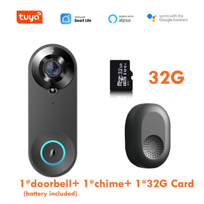 Tuya Smart Video Doorbell Camera 1080P WiFi Video Intercom Door Bell Camera Two-Way Audio Works With Alexa Echo Home Cam