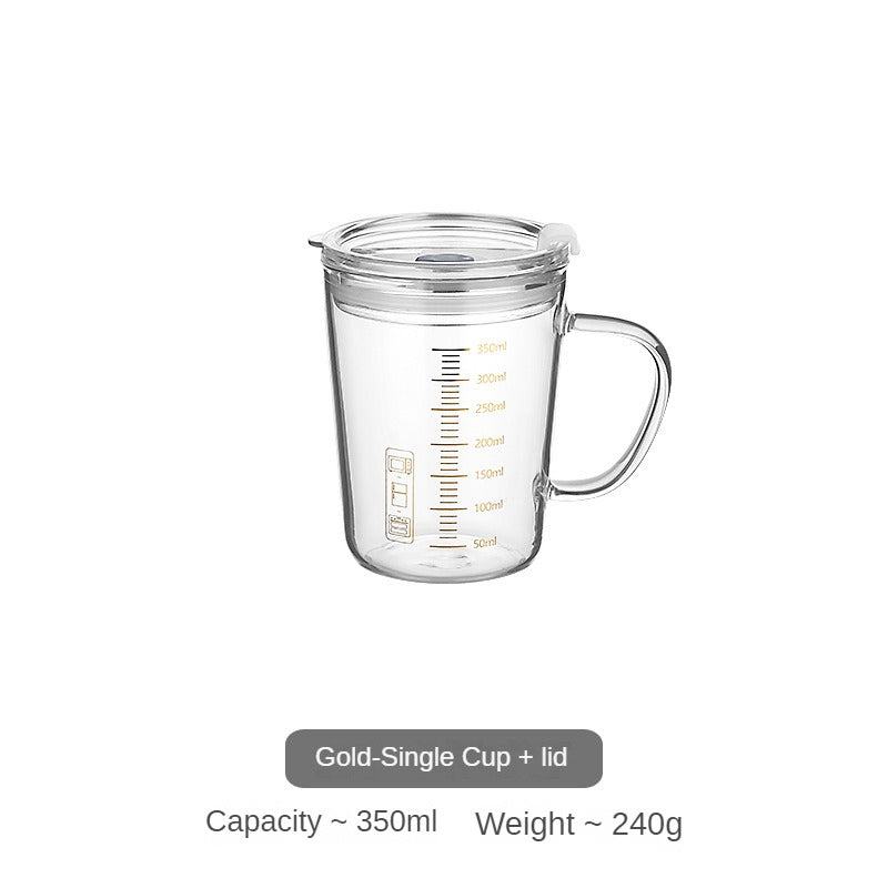 Graduated Glass Cup Coffee Mug With Straw Cover And Handle Tea Cup For Home Office Travel High Borosilicate Glass 350ml