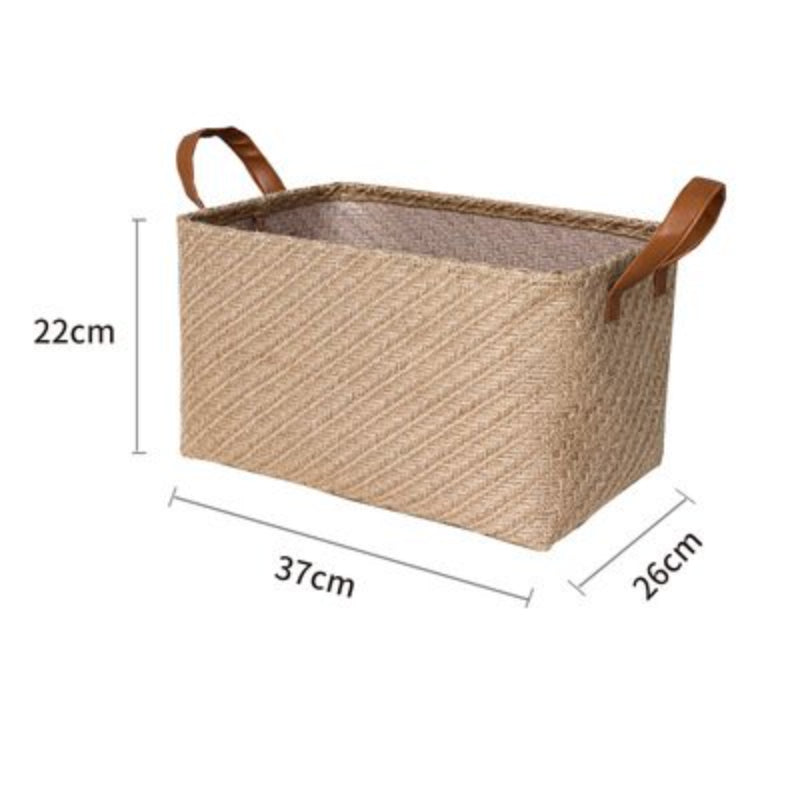 Natural Storage Basket Storage Box Cabinet Clothing Storage Basket Khaki Beige Handle Carrying Durable Organizing Basket