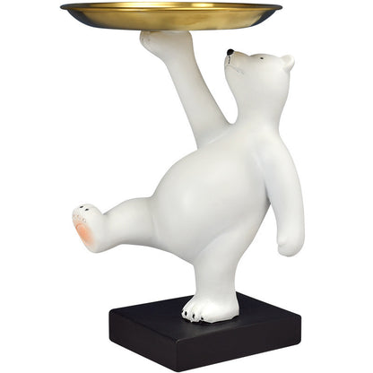 Creative White Bear Resin Statue Storage Tray Figurine Sculpture Trinkets Nordic Home Decor Living Room Table Key Holder