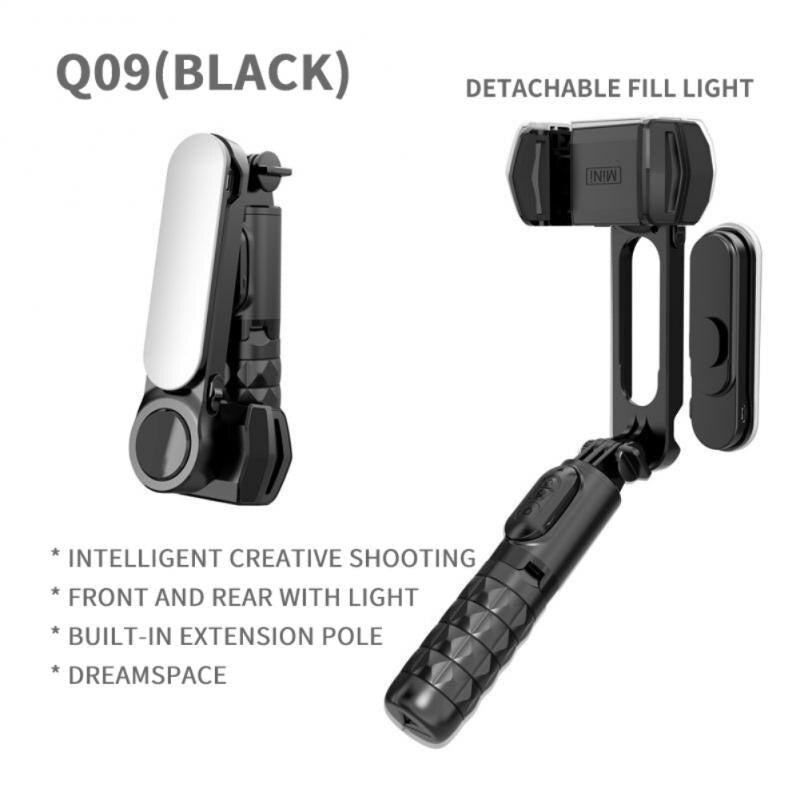 Mini Handheld Gimbal Stabilizer Q09 Wireless Bluetooth Selfie Stick Tripod With Detachable Fill Light Tripod