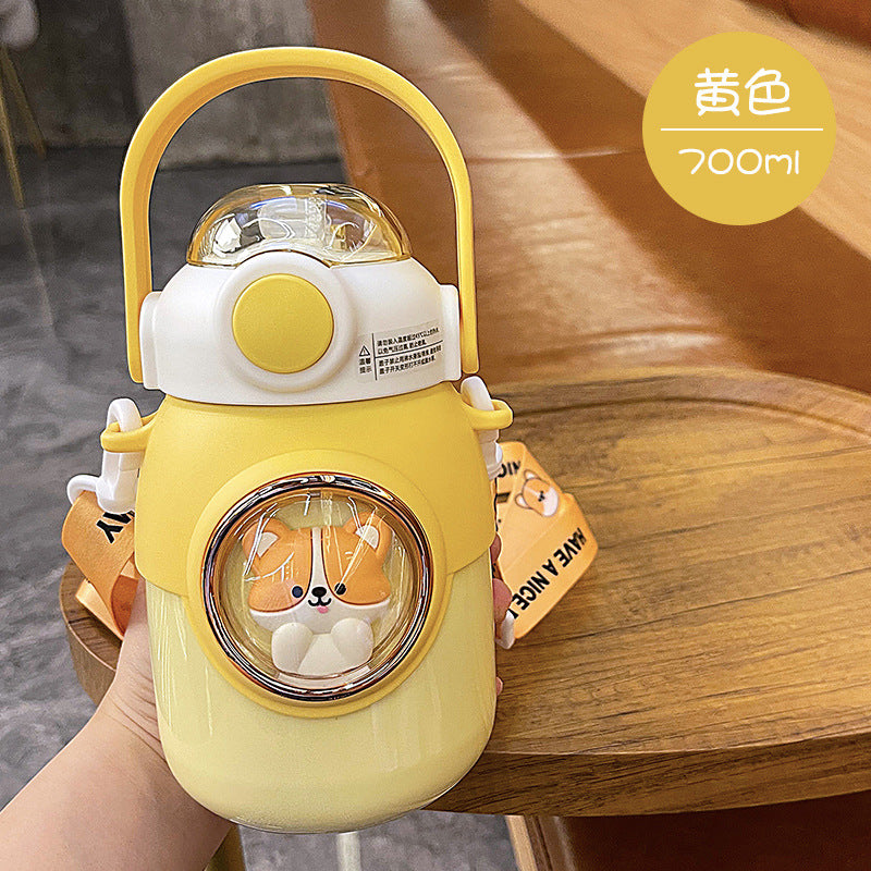 700ml Water Bottle With Children's Thermos Straw Cup Students Go To School A Large Belly Outdoor Manual Kettle Colorful