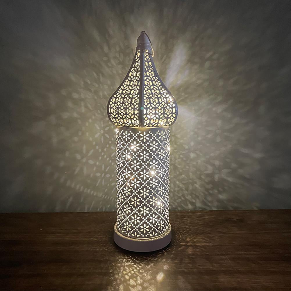 Retro Style Moroccan Lantern White LED Light Hollow Desk Lamp For Bedroom LivingRoom Atmosphere Decorative Lamp Ornament