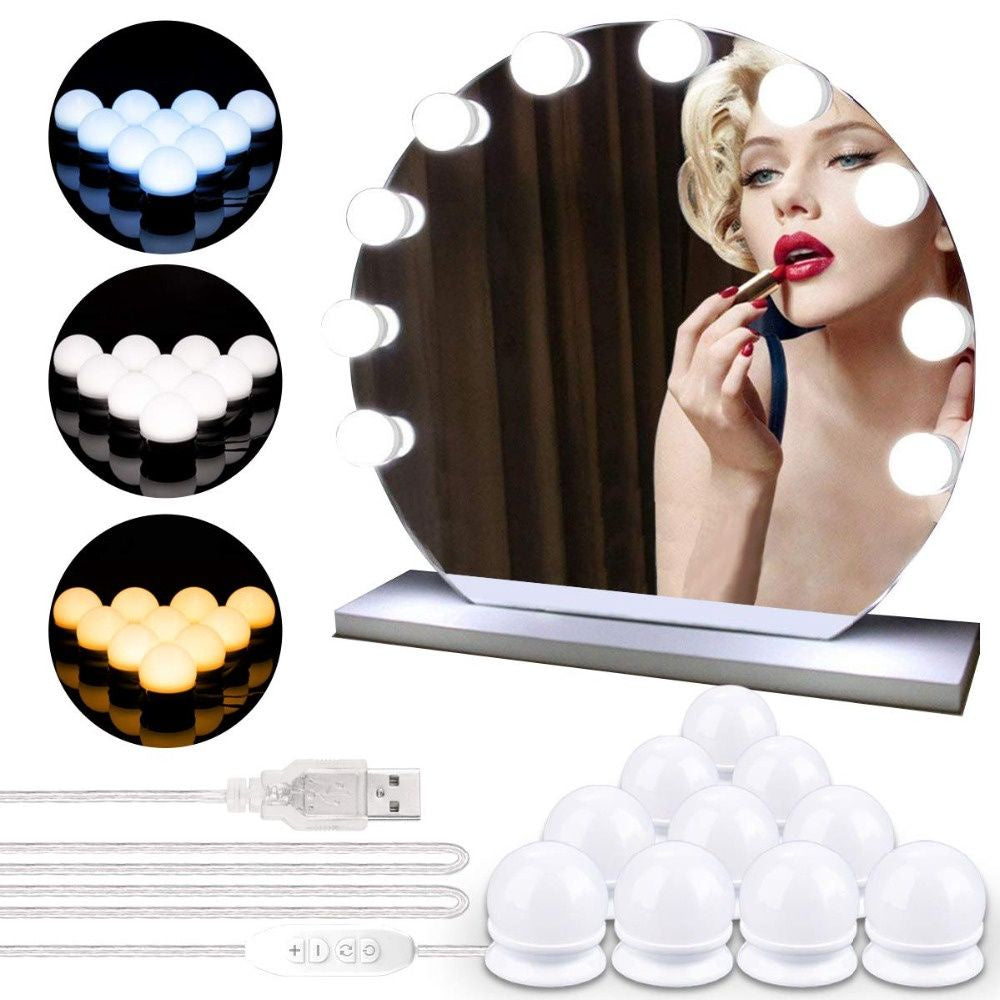 Makeup Mirror LED Light 10/12 Detachable Bulbs LED USB Cosmetic Mirror Lamp Dressing Table Vanity 3 Color Dimming Lights