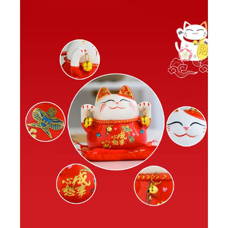 Lucky Cat Maneki Neko Ceramic Savings Bank Fortune Cat Home Decoration Statues Small Ornaments Creative Piggy Bank