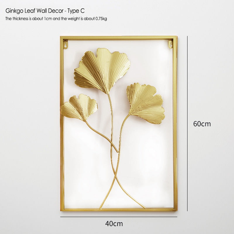 Home Decoration Metal Wall Golden Leaf Hanging Decor Gold Frame Art Wall Sculpture Living Room Bedroom Dining Office