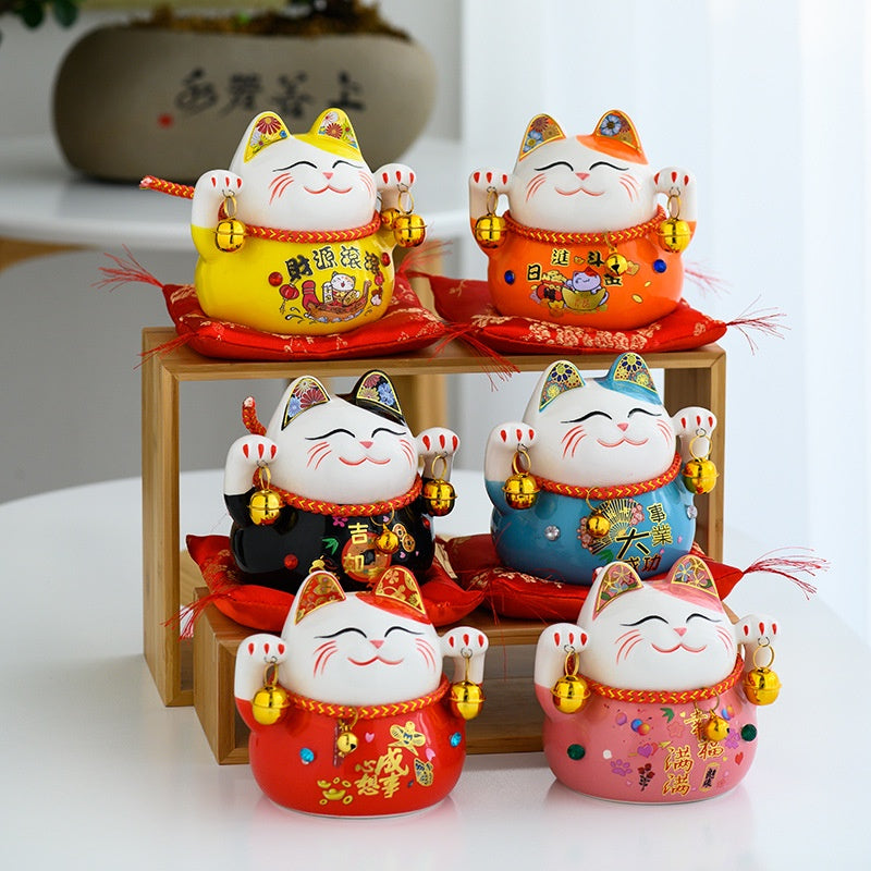 Lucky Cat Maneki Neko Ceramic Savings Bank Fortune Cat Home Decoration Statues Small Ornaments Creative Piggy Bank