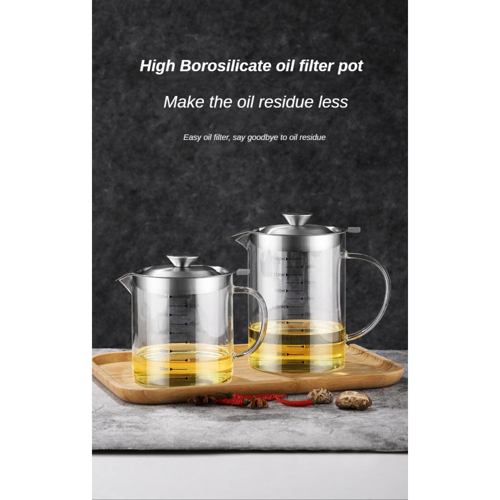 Transparent Glass Oil Filter Pot with Scale Oil Bottle Kitchen Oil Separator Glass Oil Storage Jug Kitchen Tools