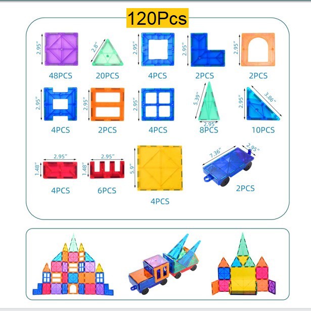 Magnetic Building Block Educational Magnet Toys Shape Children Kids Gift 48 Pcs or 78 Pcs or 120 Pcs