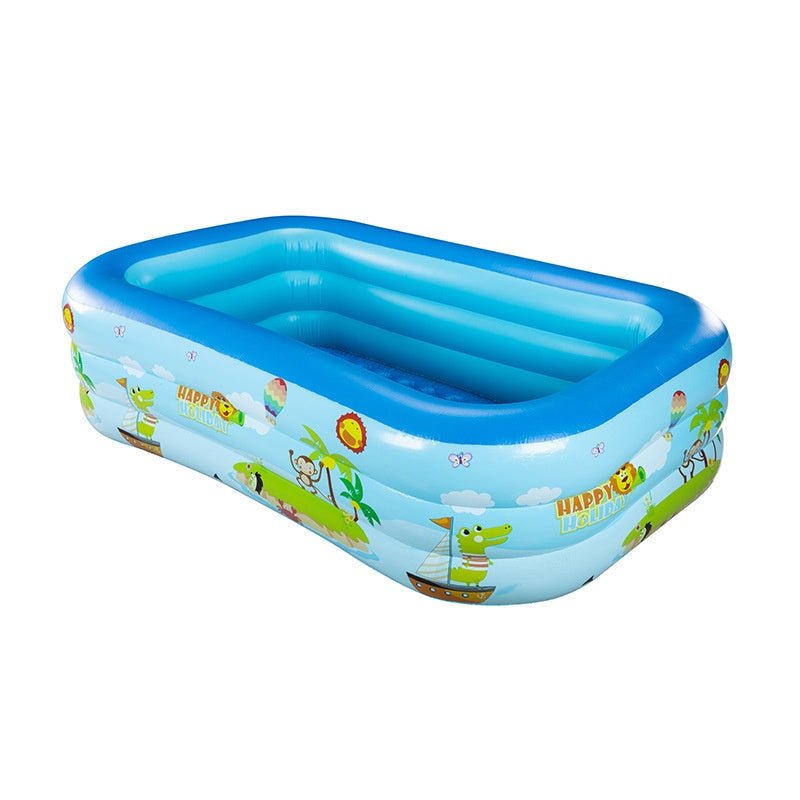 PVC Inflatable Kids Pool Large Inflatable Swimming Pool Kolam Mandi 3 Ring Rectangular Family Swimming Pool