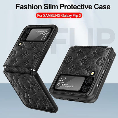 Pink Violent Bear Phone Case For Samsung Galaxy Z Flip 3, 4 Leather Case Camera Screen And TPU Hinge Shockproof Protection